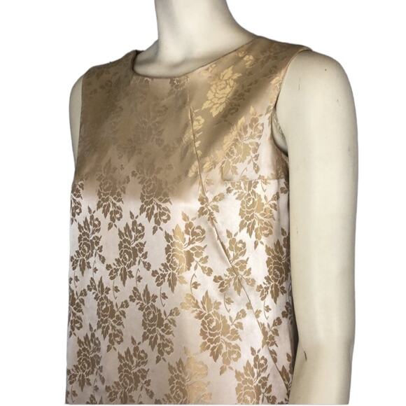 Vintage 1960s Gold Satin Damask sleeveless maxi Dress size large - Picture 4 of 12